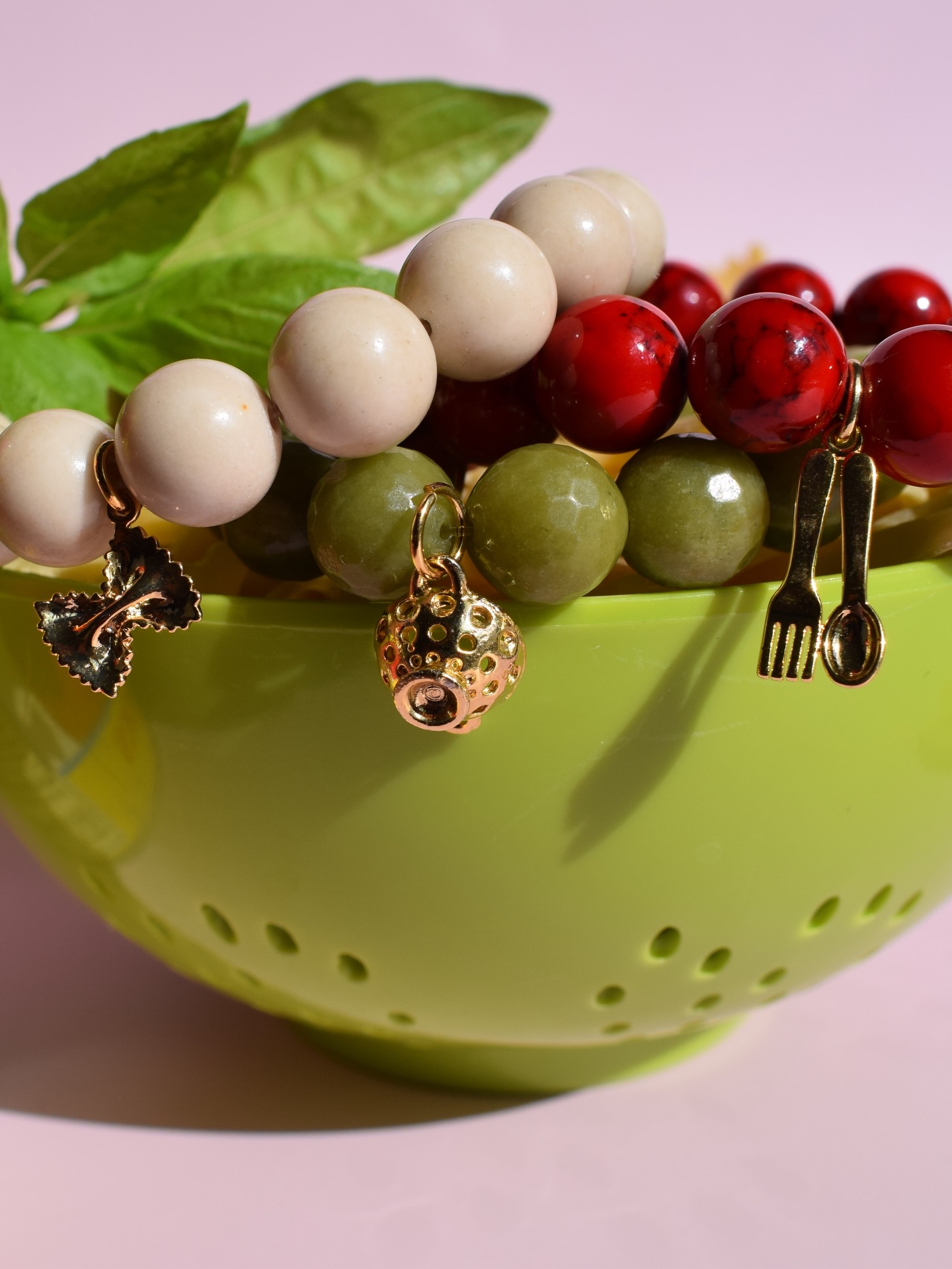 Coral and gold on terracotta