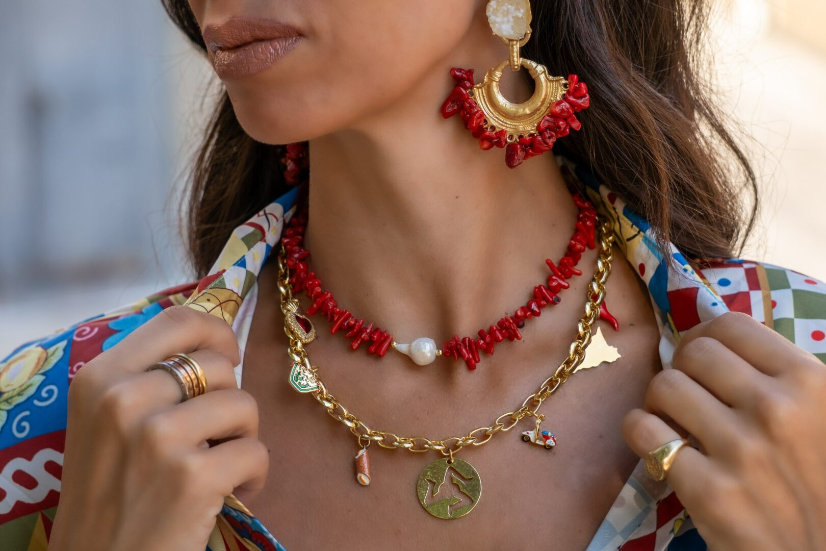 Red coral necklace and earrings