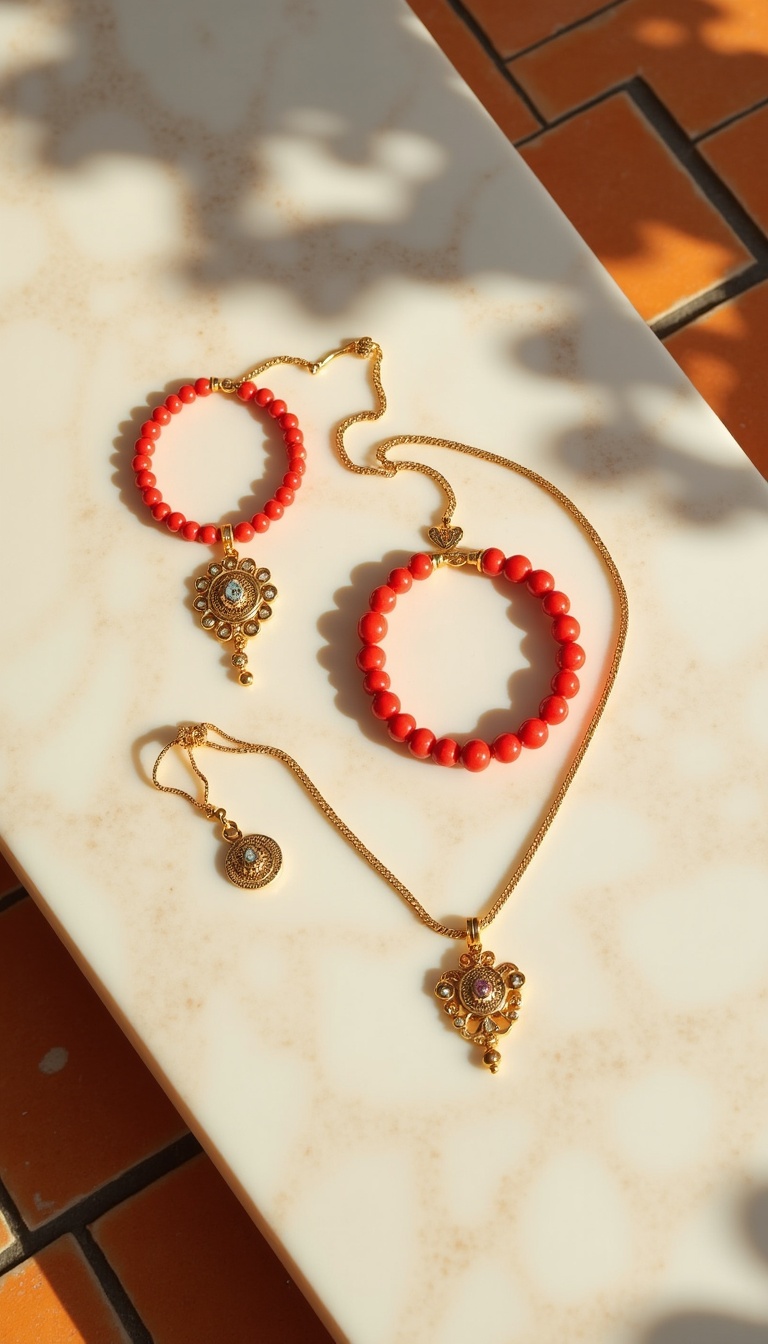 Terracotta jewelry flat-lay